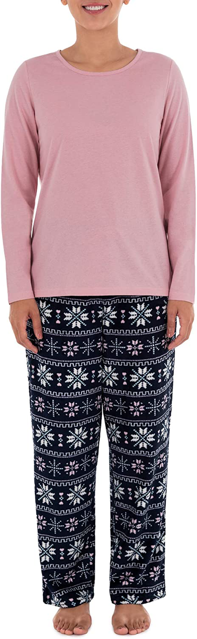 Fruit of the Loom Women's Sueded Jersey Crew Top and Fleece Pant Sleep Set Apparel & Accessories > Clothing > Sleepwear & Loungewear > Pajamas Fruit of the Loom Soft Pink/Fairisle 4X