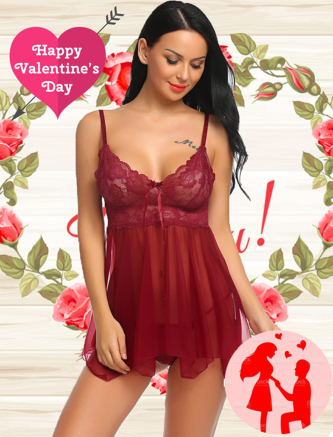 Avidlove Women Lingerie Babydoll Lace Nightgown Mesh Chemise Boudoir Nighty Apparel & Accessories > Clothing > Underwear & Socks > Lingerie Kylie Max