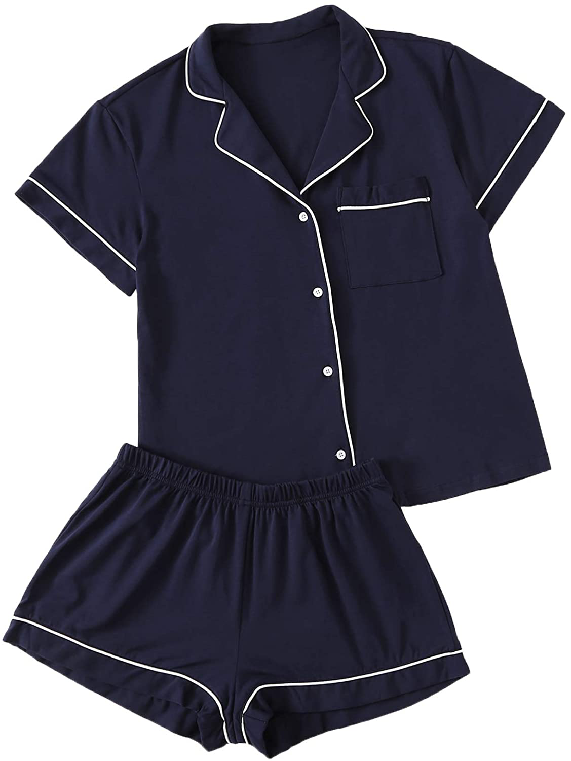 Floerns Women's Notch Collar Short Sleeve Sleepwear Two Piece Pajama Set Apparel & Accessories > Clothing > Sleepwear & Loungewear > Pajamas Floerns Navy Small