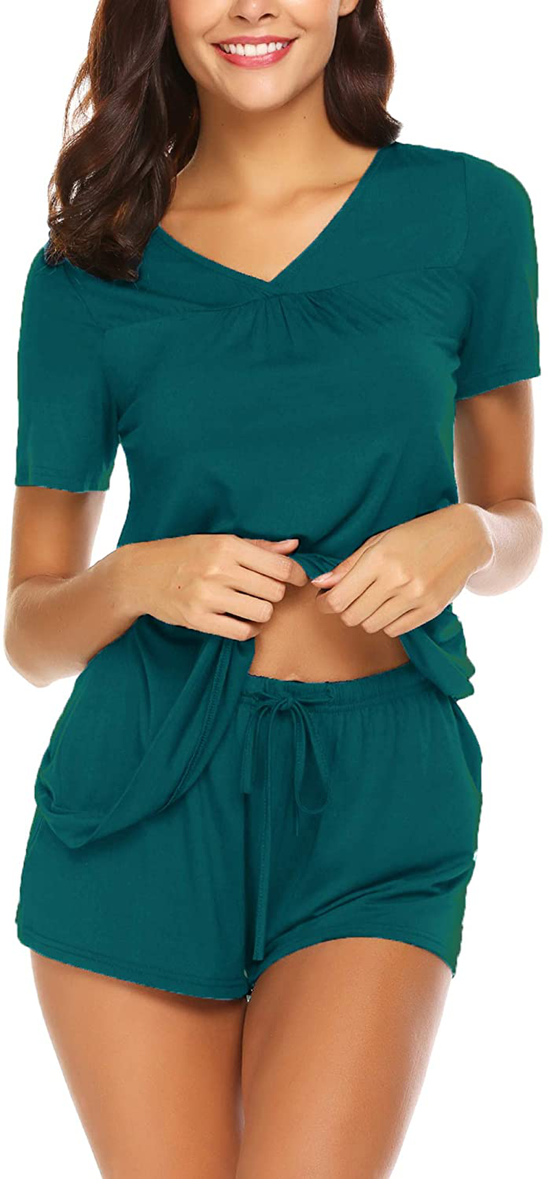 Avidlove Women's Shorts Pajama Set Short Sleeve Sleepwear Nightwear Pjs S-XXL Apparel & Accessories > Clothing > Sleepwear & Loungewear > Pajamas Avidlove Z Blue Green X-Large