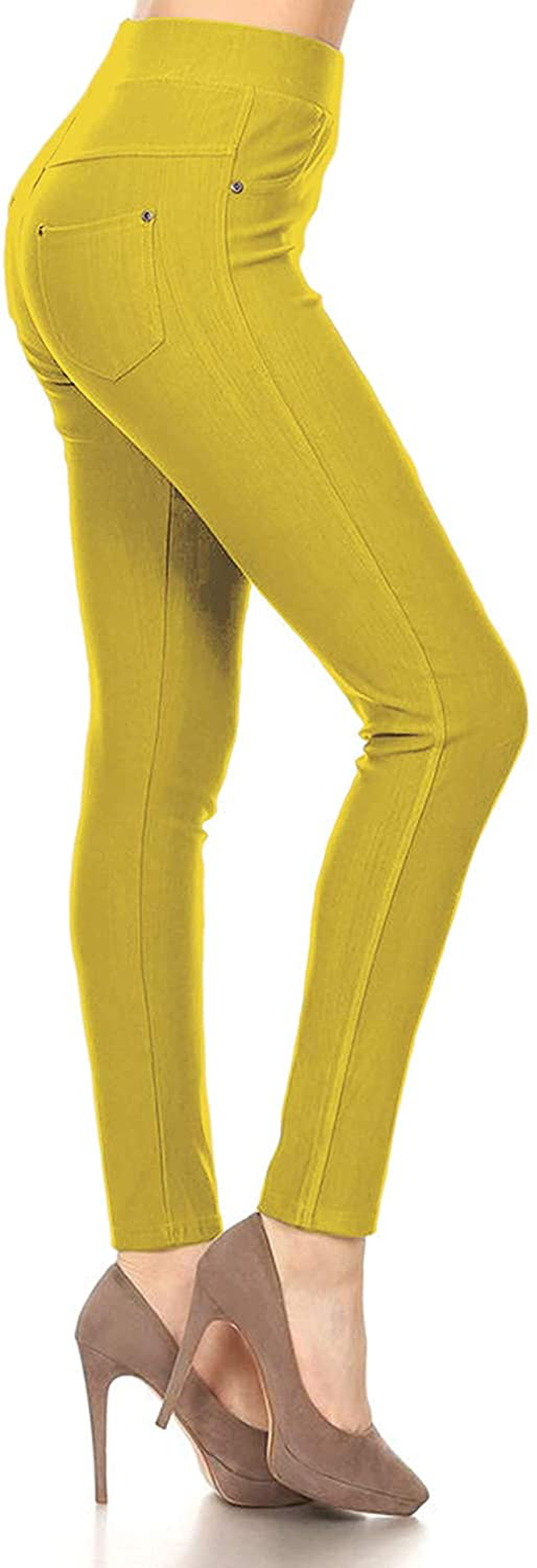 Leggings Depot Premium Quality Women's Cotton Blend Stretch Pull-on Jeggings with Pockets Apparel & Accessories > Clothing > Activewear LEGGINGS DEPOT Yellow 1X-2X