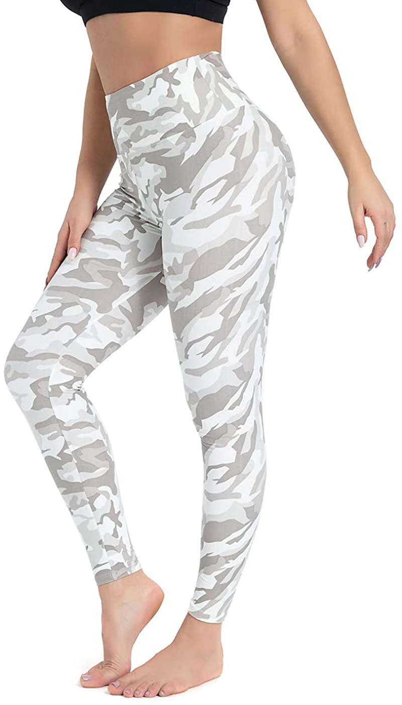 Gayhay High Waisted Leggings for Women - Soft Opaque Slim Tummy Control Printed Pants for Running Cycling Yoga Apparel & Accessories > Clothing > Activewear GAYHAY Light Gray Camo Small-Medium