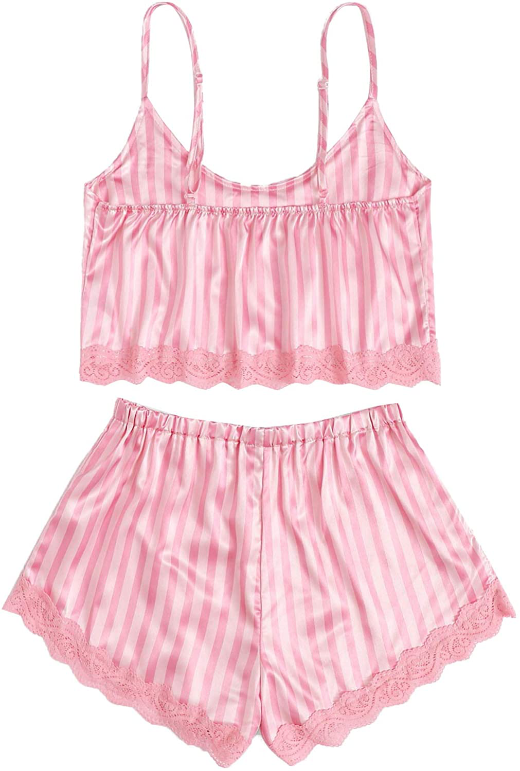 SOLY HUX Women'S Lace Trim Satin Cami Top with Shorts Pajama Set Sleepwear Apparel & Accessories > Clothing > Sleepwear & Loungewear Kylie Max