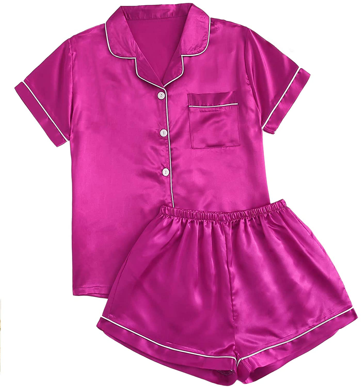 SweatyRocks Women's Short Sleeve Sleepwear Button Down Satin 2 Piece Pajama Set Apparel & Accessories > Clothing > Sleepwear & Loungewear > Pajamas SweatyRocks