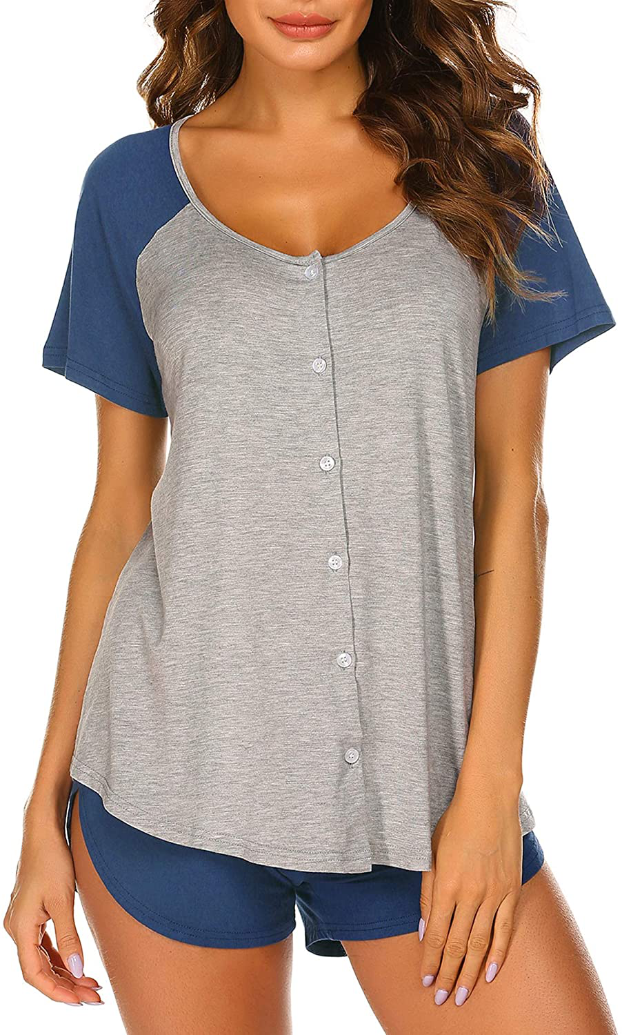 Ekouaer Women's Pajama Short Sleeve Sleepwear Soft Pj Set Top and Shorts Pajamas Set Apparel & Accessories > Clothing > Sleepwear & Loungewear > Pajamas Ekouaer Style 1_grey 3 Medium