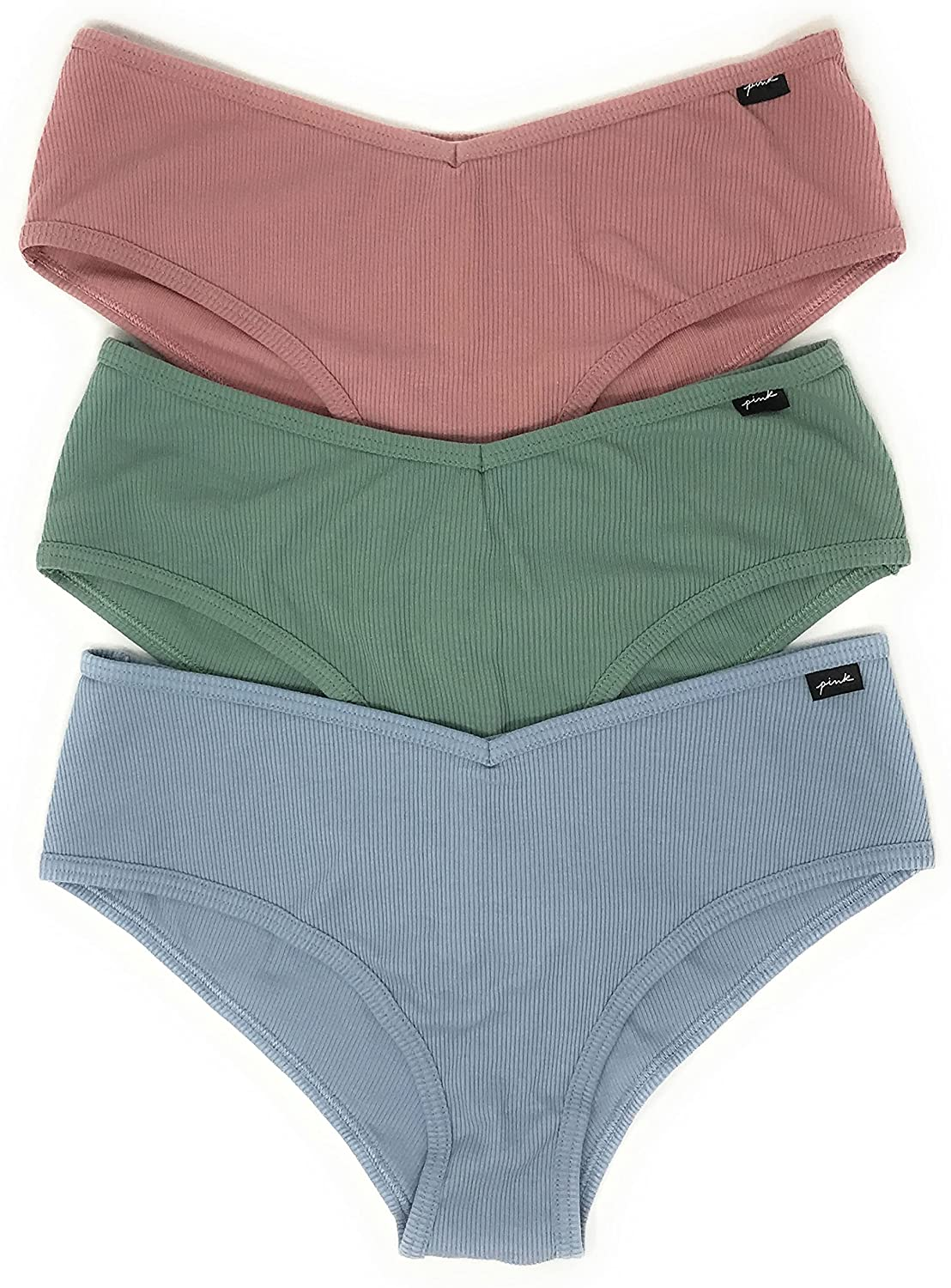 Victoria'S Secret Pink Cheekster Panty Set of 3  Victoria's Secret Ribbed Damsel Pink / Seasalt / Lt Teal Large