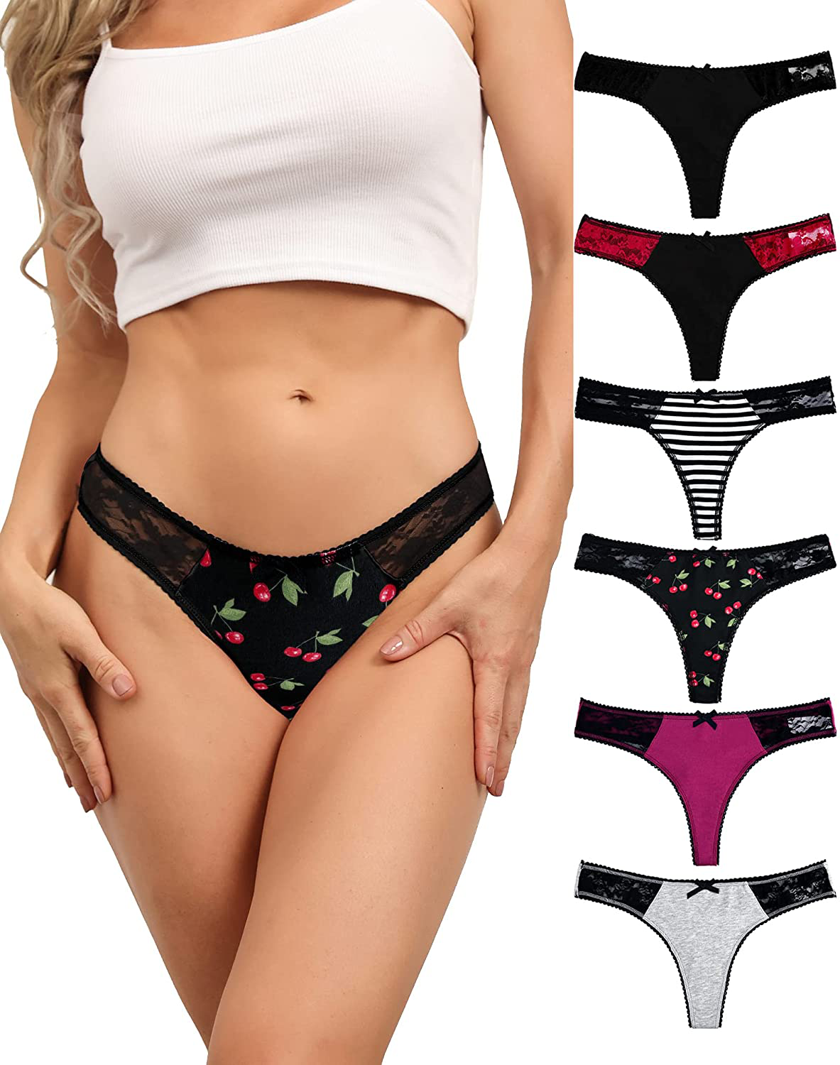 LYYTHAVON 6 Pack Women's Breathable Cotton Thong Panties Apparel & Accessories > Clothing > Underwear & Socks > Underwear LYYTHAVON Multicolored D,6 Pack XX-Large