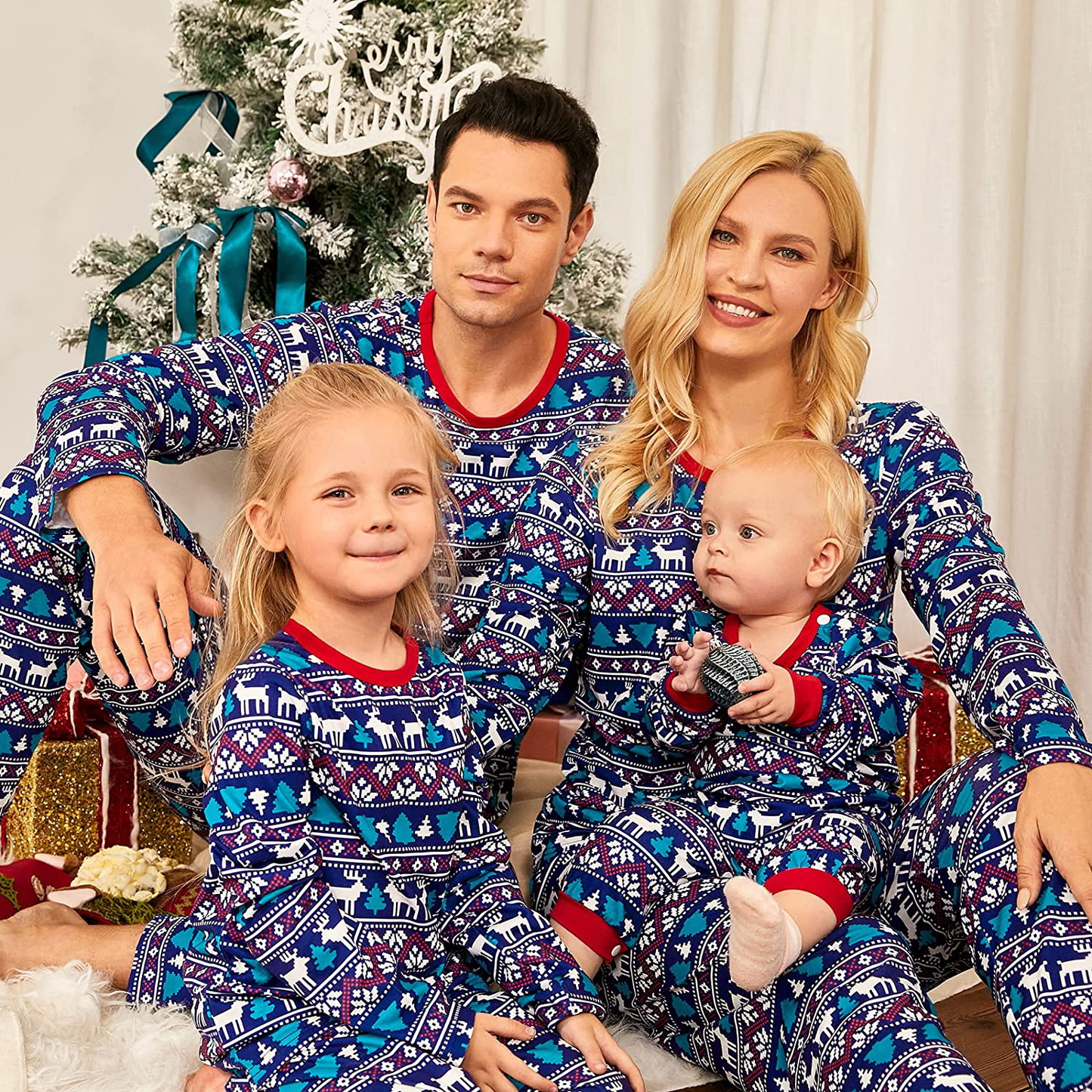 Family Christmas Pjs Matching Sets Christmas Pajamas Red Santa'S Deer Top and Black Pants Long Sleeve Sleepwear Apparel & Accessories > Clothing > Sleepwear & Loungewear > Pajamas Kylie Max