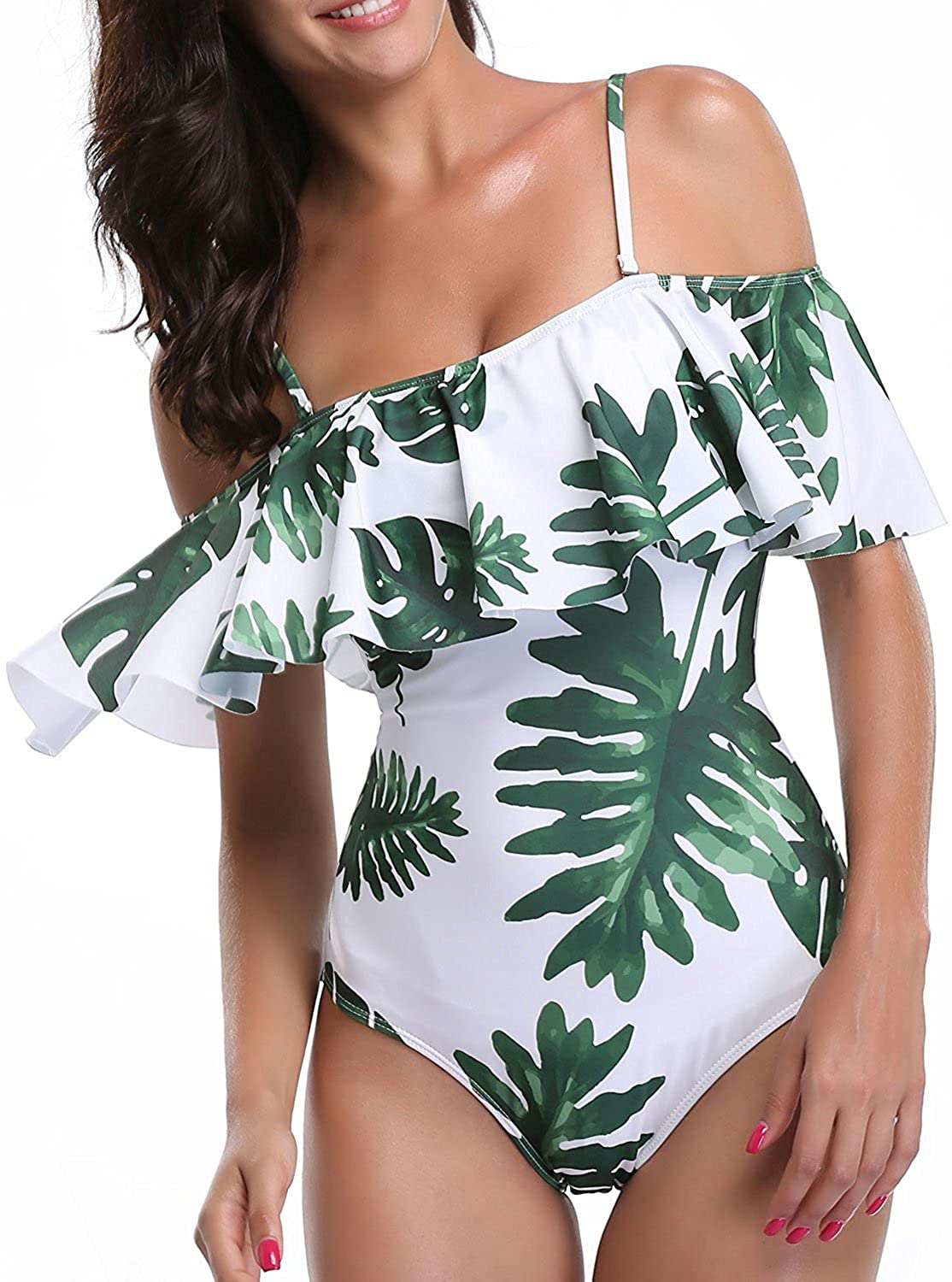Women One Piece Bathing Suit Printed Shoulder Straps Ruched Swimwear Bikini S. Apparel & Accessories > Clothing > Swimwear Kylie Max