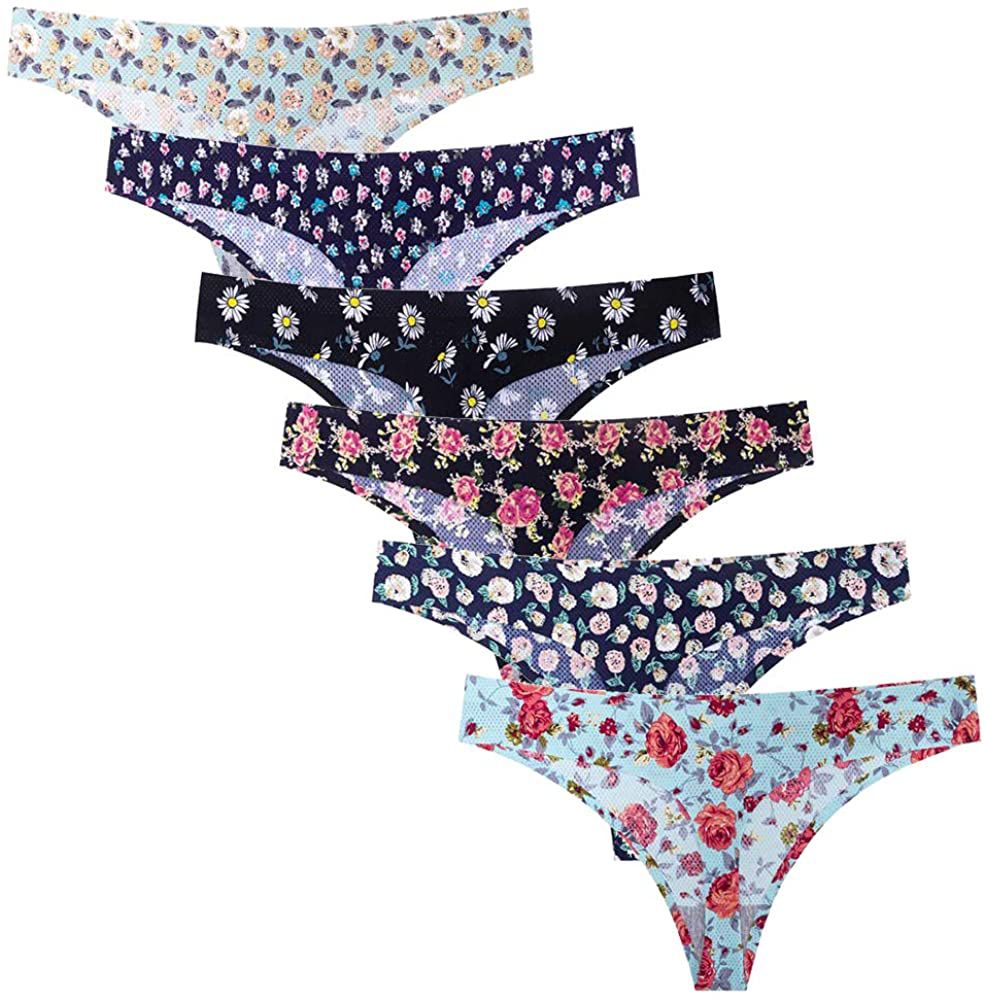 Closecret Lingerie Women 6 Pack Seamless Thongs Underwear Ice Silk Comfy G-string Panties Apparel & Accessories > Clothing > Underwear & Socks > Underwear Closecret Style 3 X-Large