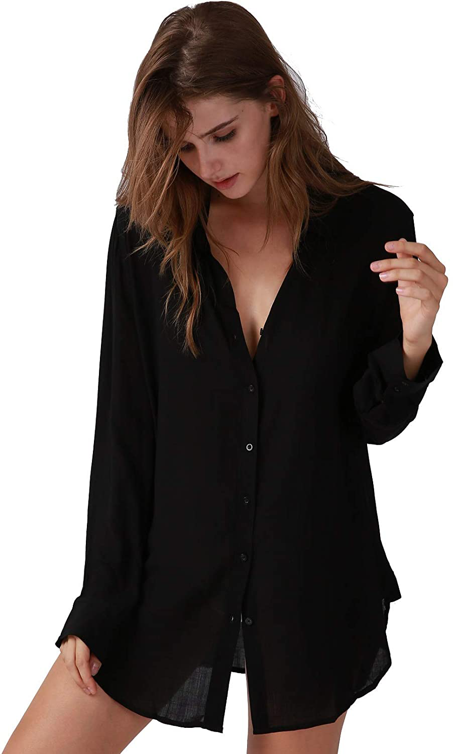 TOUSYEA Sleep Shirts for Women Button down Shirts Long Sleeve Sleepwear Swimsuit Cover Ups Soft Pajama Tops Apparel & Accessories > Clothing > Sleepwear & Loungewear > Nightgowns Kylie Max