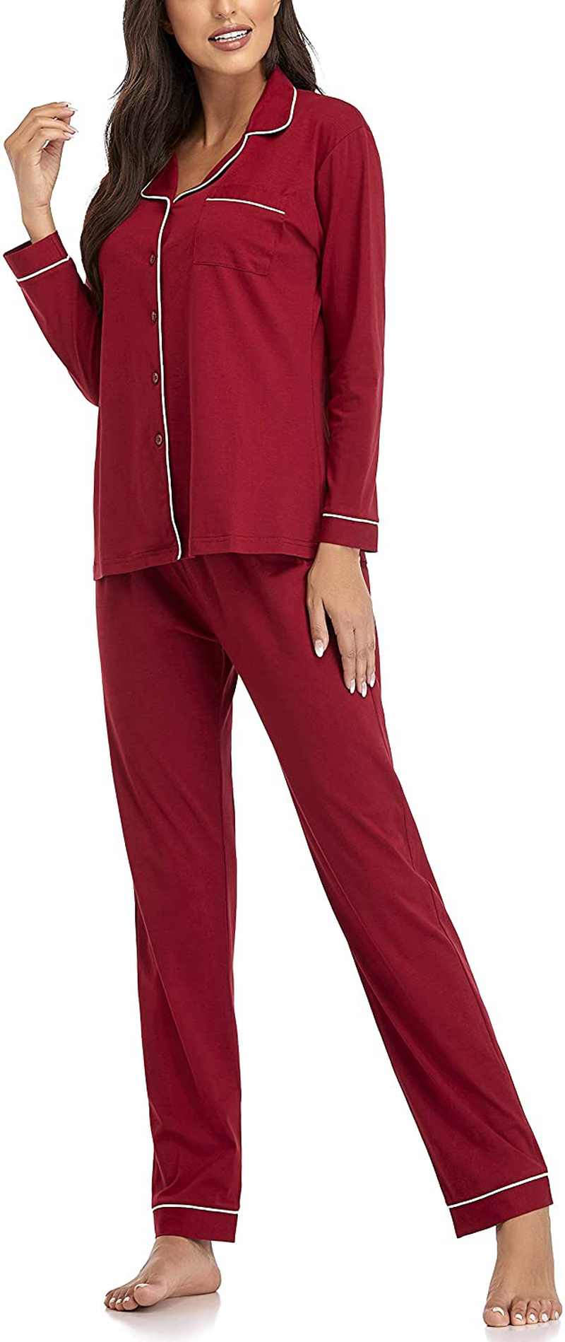 Women's Pajamas Set, Short Sleeve Sleepwear Button-Down Nightwear Soft Pj Lounge Sets Pajamas for Women Apparel & Accessories > Clothing > Sleepwear & Loungewear > Pajamas CULAYII Long-red 1 XX-Large