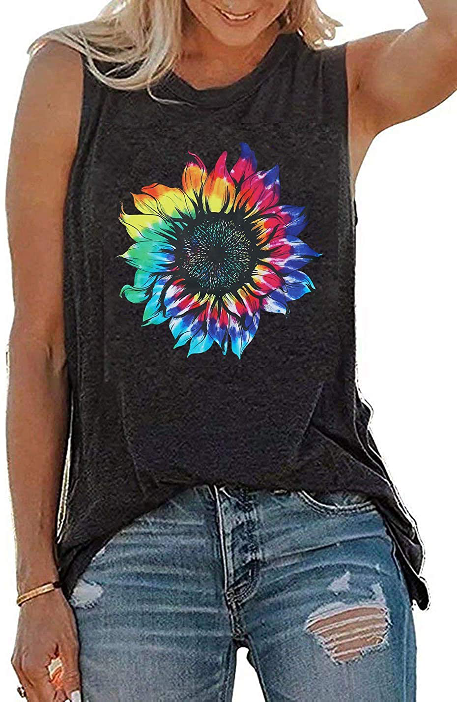 JINTING Summer Sunflower Graphic Tank Tops for Women Graphic Tank Tops Sleeveless Graphic Tee Shirts Letter Print Tank Top Apparel & Accessories > Clothing > Activewear Kylie Max