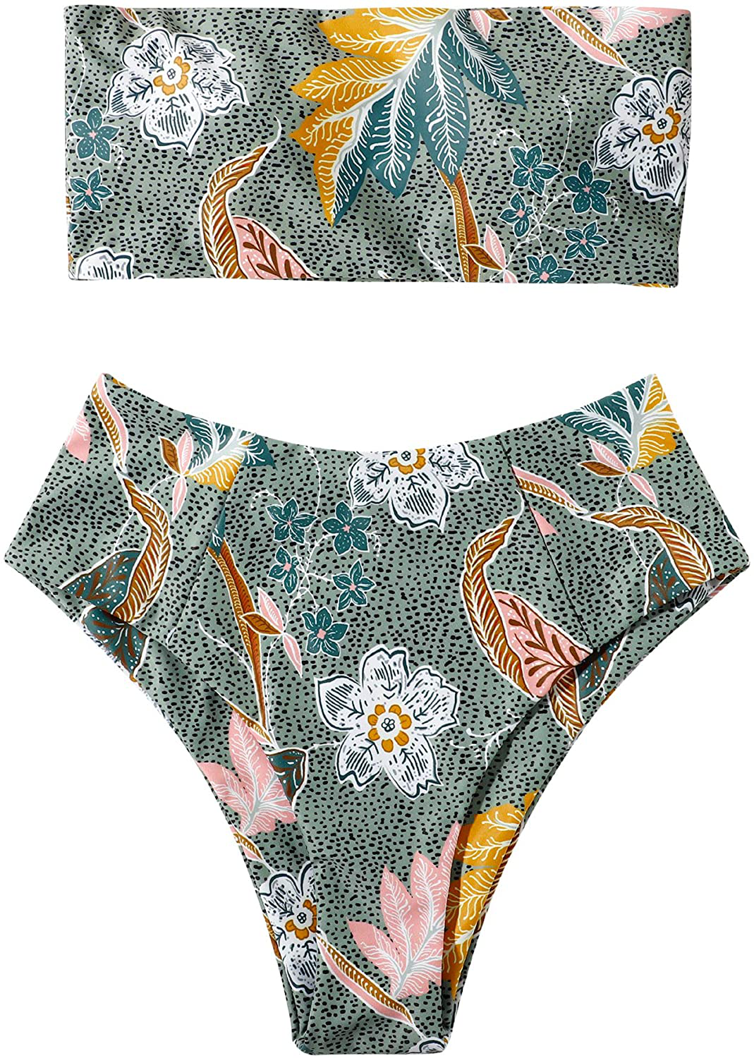 OMKAGI Women's 2 Pieces Bandeau Bikini Swimsuits Off Shoulder High Waist Bathing Suit High Cut Apparel & Accessories > Clothing > Swimwear OMKAGI 5-green Medium