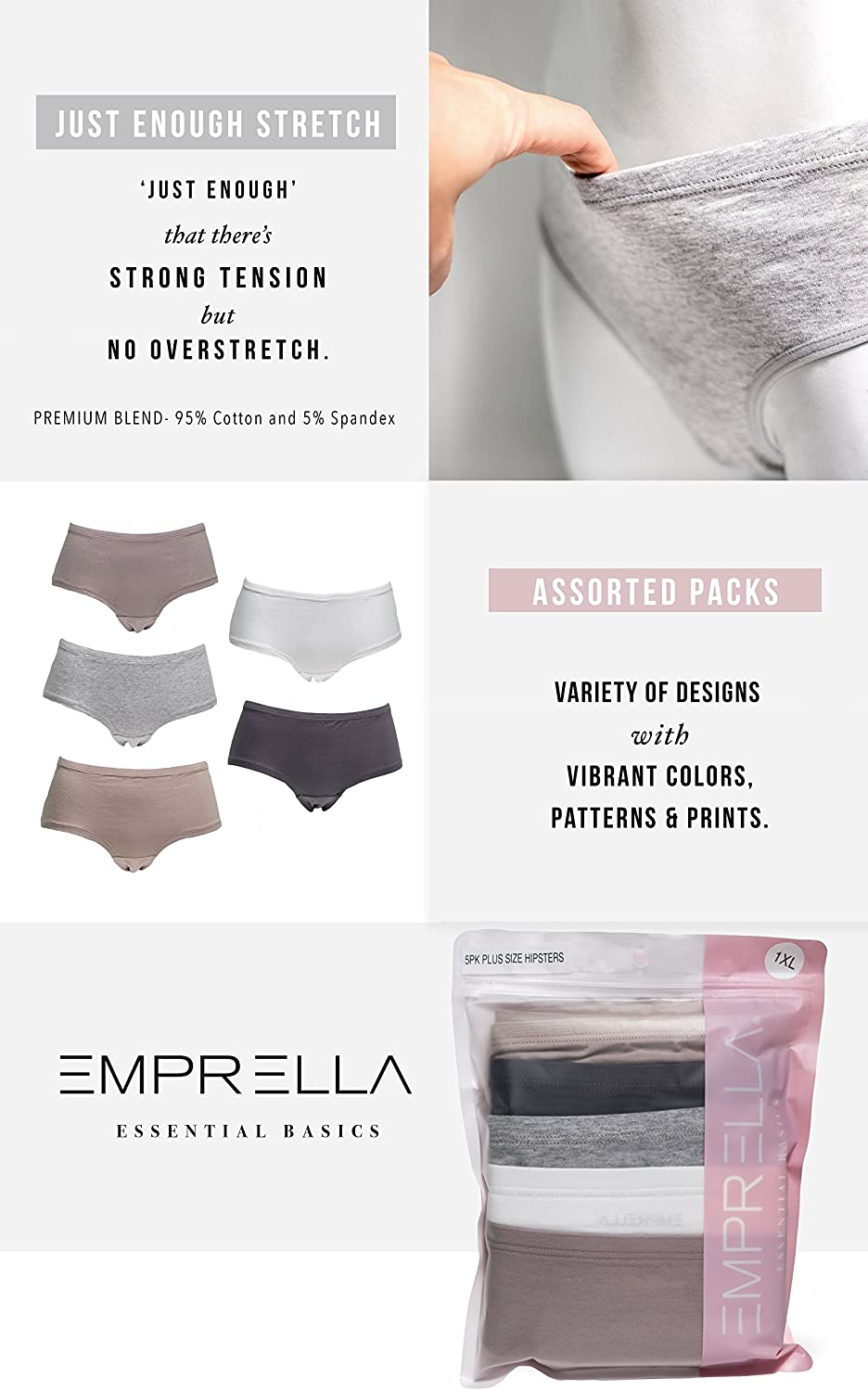 Emprella Womens Lace Underwear Hipster Panties Cotton-Spandex-8 Pack Colors and Patterns May Vary,Assorted Apparel & Accessories > Clothing > Underwear & Socks > Underwear Emprella