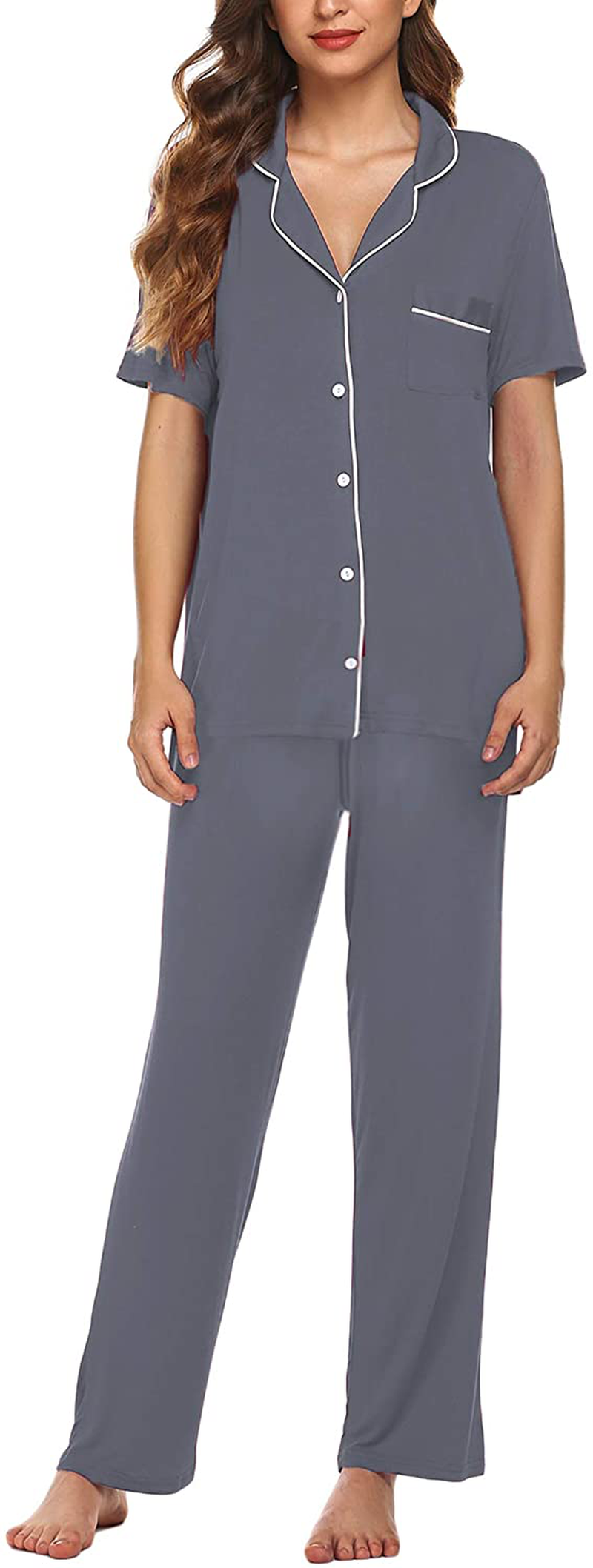 Avidlove Women Pajamas Set Notch Collar Soft Sleepwear Pjs Short Sleeve Button Down Nightwear with Long Pants Apparel & Accessories > Clothing > Sleepwear & Loungewear > Pajamas Avidlove