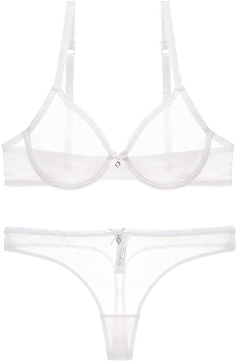 Varsbaby Women See-Through Lace Push up Transparent Everyday Bra Apparel & Accessories > Clothing > Underwear & Socks > Lingerie Varsbaby White With Thong 40C