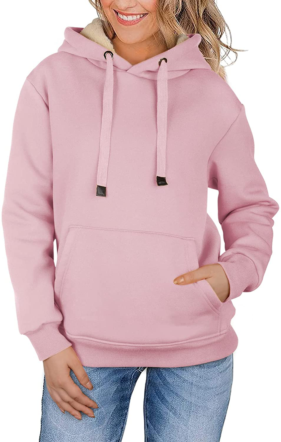 Theast Womens Winter Casual Warm Fleece Sherpa Lined Pullover Hooded Sweatshirt, Hoodies Sweatshirt for Women Apparel & Accessories > Clothing > Activewear Kylie Max