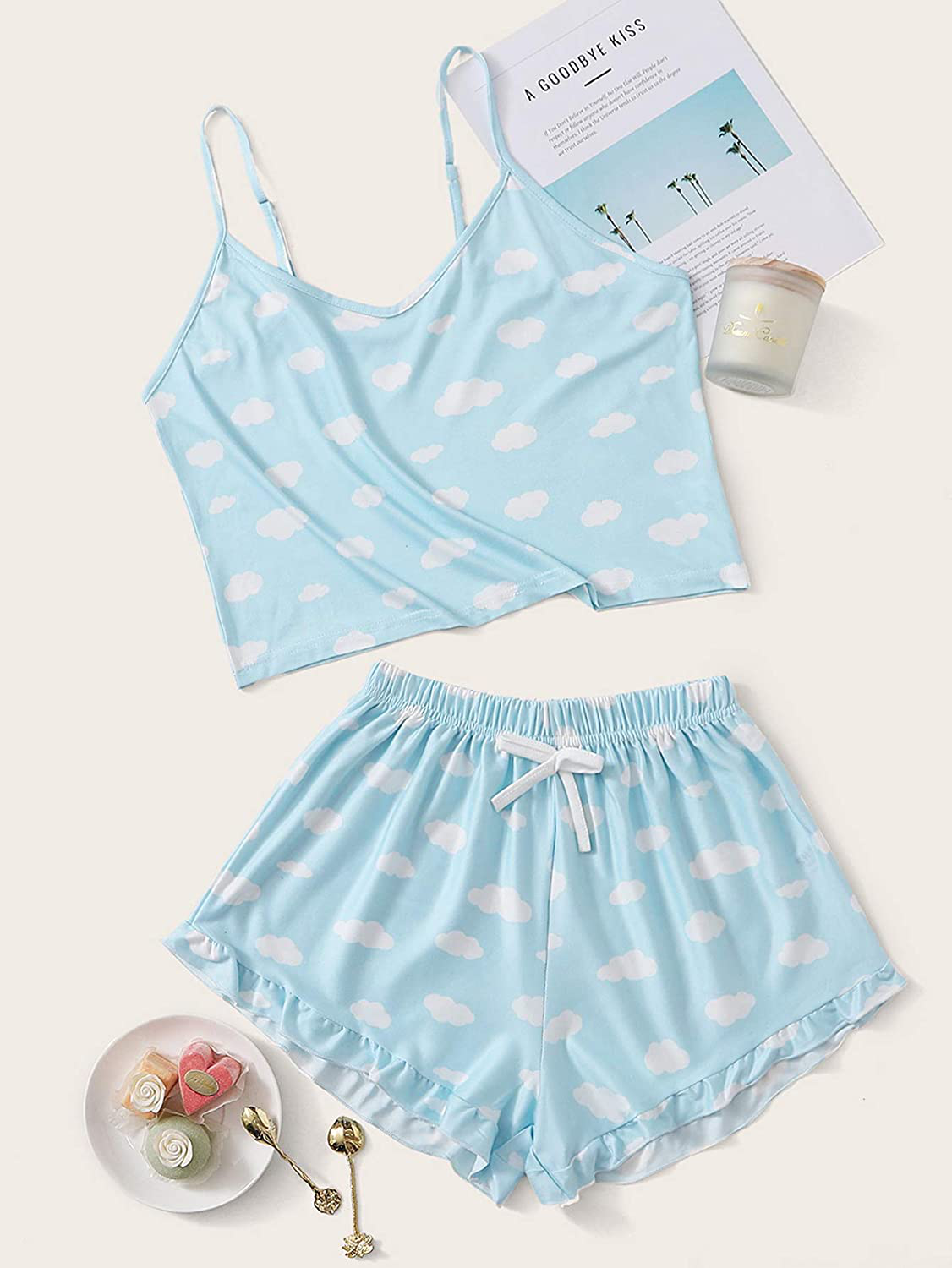 Sweatyrocks Women'S Summer Cloud Print Cami Top and Shorts Pajamas Set Nightwear Apparel & Accessories > Clothing > Sleepwear & Loungewear Kylie Max