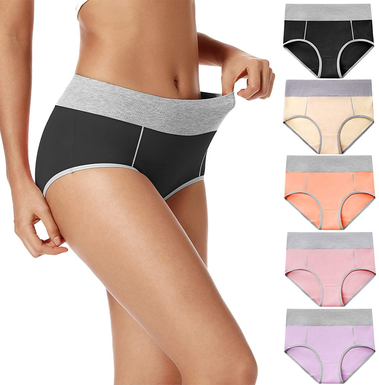 POKARLA Women'S High Waisted Cotton Underwear Soft Breathable Panties Stretch Briefs Regular & plus Size 5-Pack Apparel & Accessories > Clothing > Underwear & Socks > Underwear POKARLA Multicolored-5pack 6X-Large