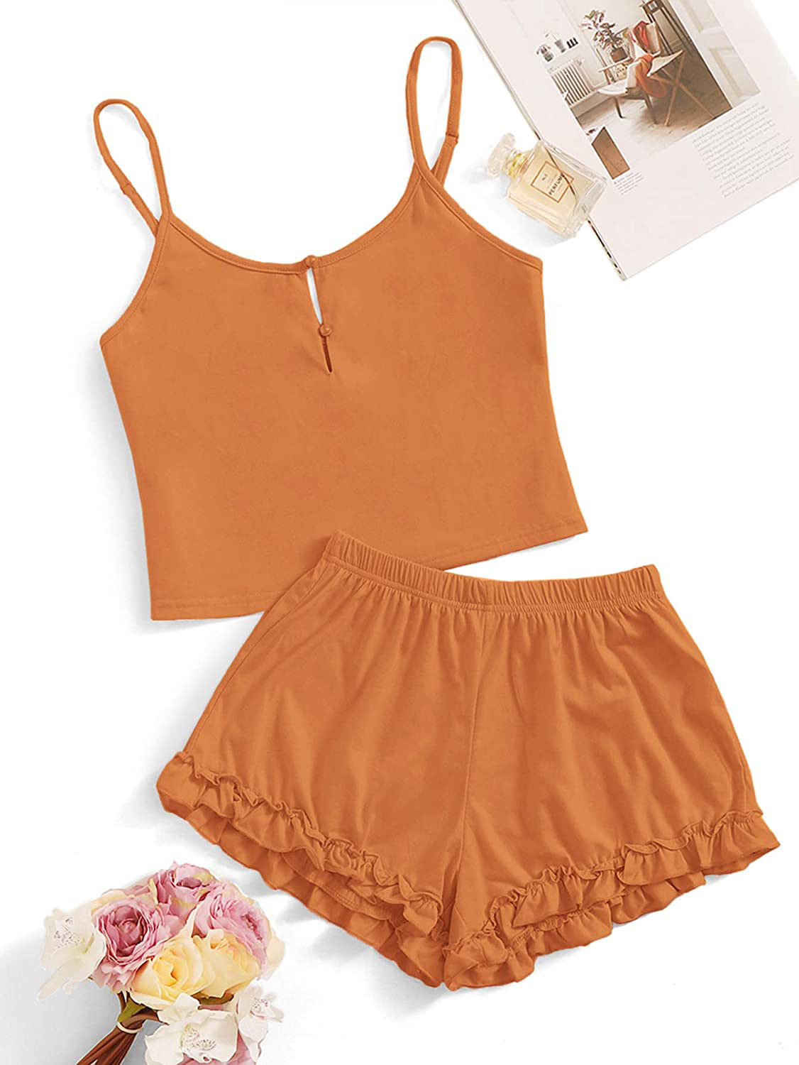 Shein Women'S Summer Floral Print Cami Top and Shorts Pajamas Set Apparel & Accessories > Clothing > Sleepwear & Loungewear Kylie Max