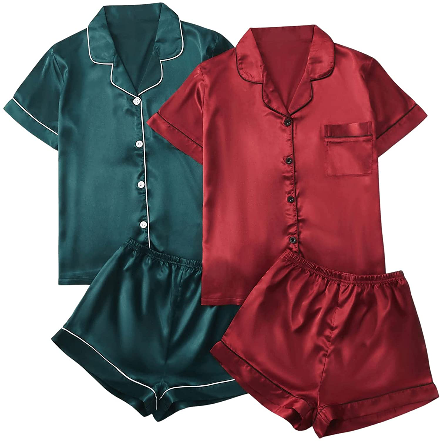 SweatyRocks Women's Short Sleeve Sleepwear Button Down Satin 2 Piece Pajama Set Apparel & Accessories > Clothing > Sleepwear & Loungewear > Pajamas SweatyRocks
