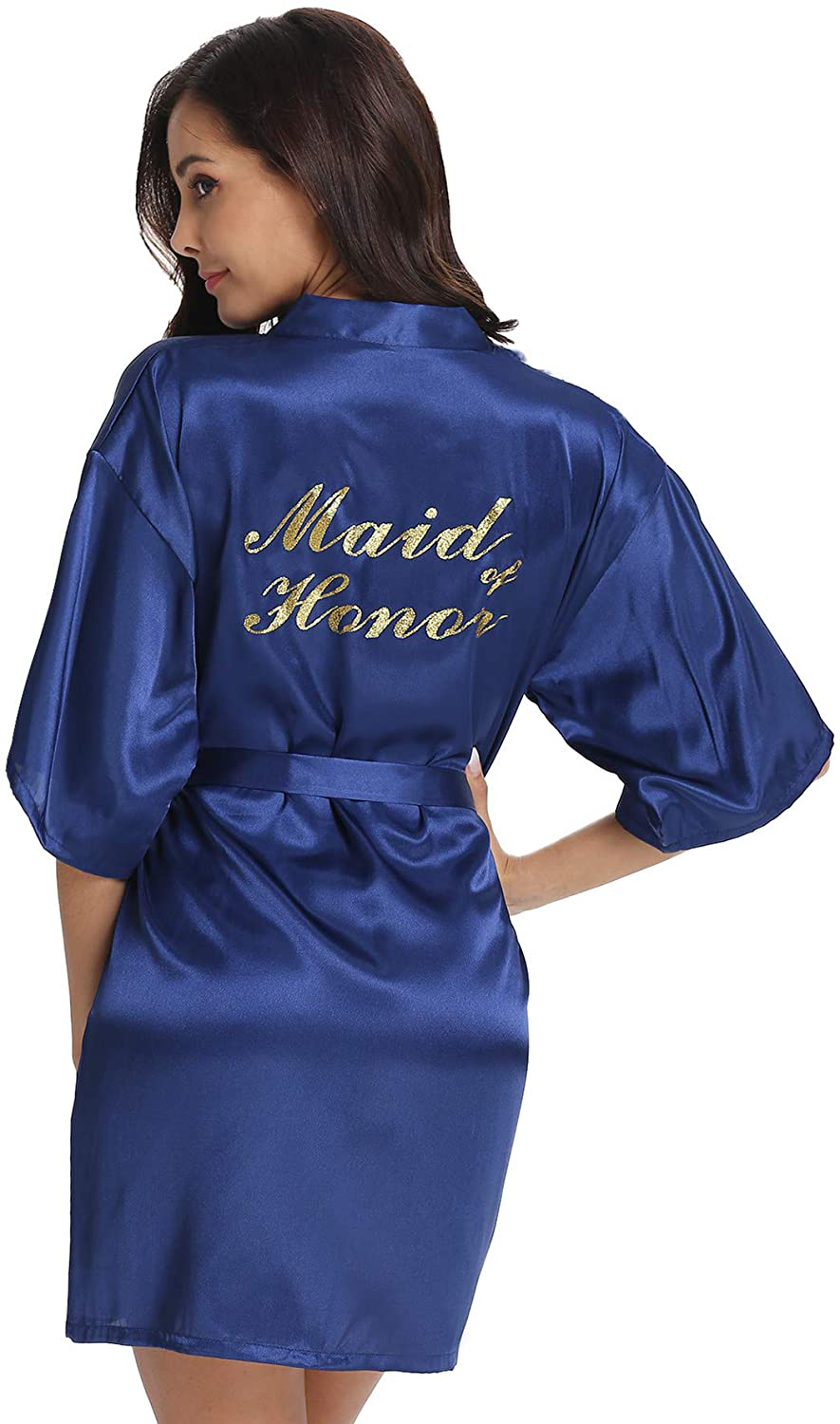 Vlazom Women'S Satin Robe Short Kimono for Bride & Bridesmaid Wedding Party Robes with Gold Glitter or Rhinestones Apparel & Accessories > Clothing > Sleepwear & Loungewear > Robes KYLIE MAX
