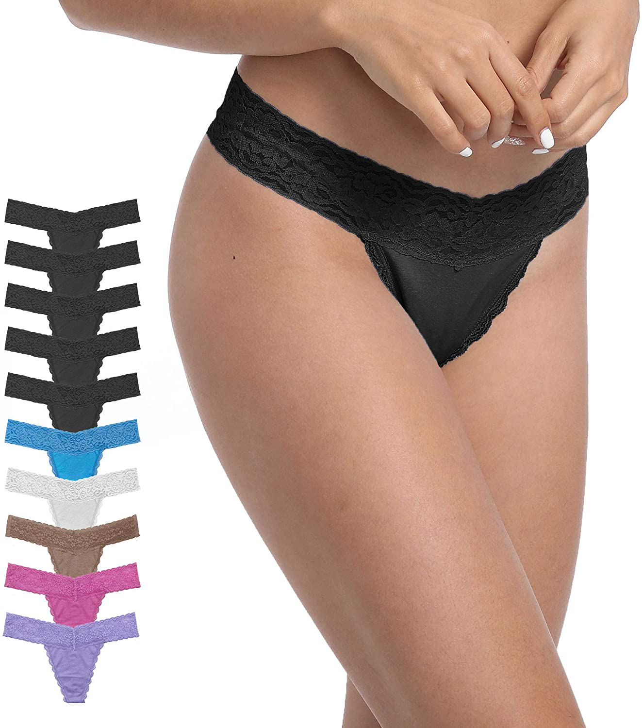 Pmrxi Pack of 10 Sexy Tangas Women Lace Thongs Plus Size Cotton Thongs Panties, Assorted Apparel & Accessories > Clothing > Underwear & Socks > Underwear Pmrxi 5black+5assorted Colors Cotton Large