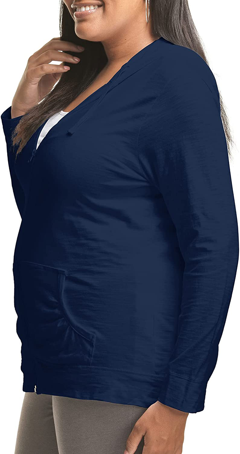 JUST MY SIZE plus Size Slub-Cotton Full-Zip Lightweight Women'S Hoodie Apparel & Accessories > Clothing > Activewear Kylie Max