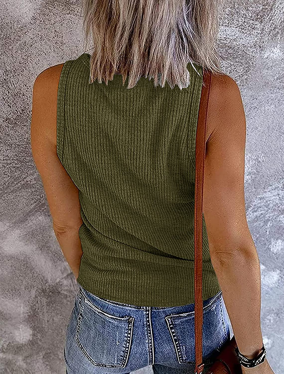 MEROKEETY Womens V Neck Tank Tops Summer Sleeveless Ribbed Button Casual Henley Shirts Apparel & Accessories > Clothing > Activewear Kylie Max