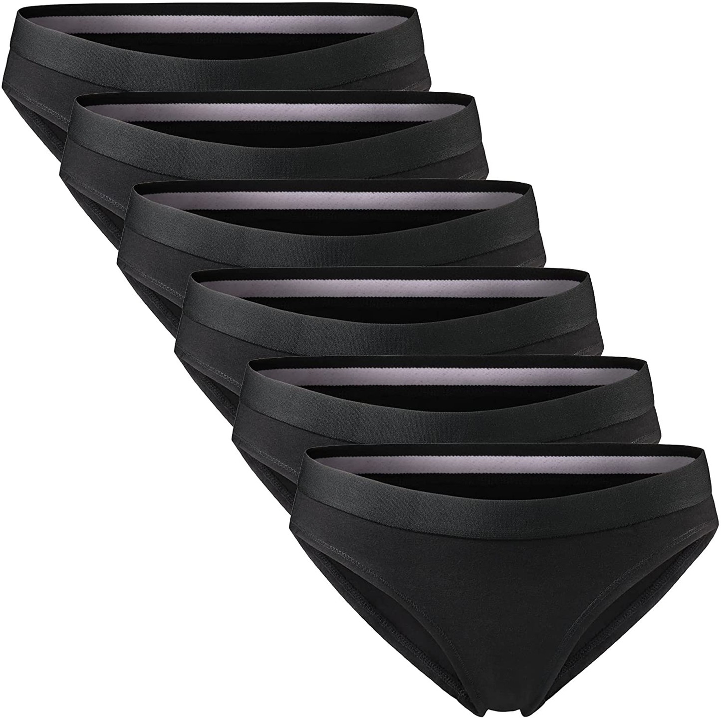 DANISH ENDURANCE Organic Cotton Stretch Bikini Panties 6-Pack for Women, OEKO-TEX, Comfy & Classic Underwear KYLIE MAX Black Large