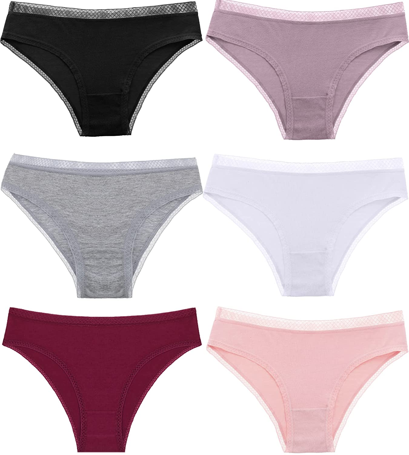 FINETOO Women'S Cotton Panties Lace Bikini Breathable Brief Sexy Hipster Womens Underwear Cheeky 6 Pack XS-L Apparel & Accessories > Clothing > Underwear & Socks > Underwear KYLIE MAX 6 Pack Bikinis X-Small