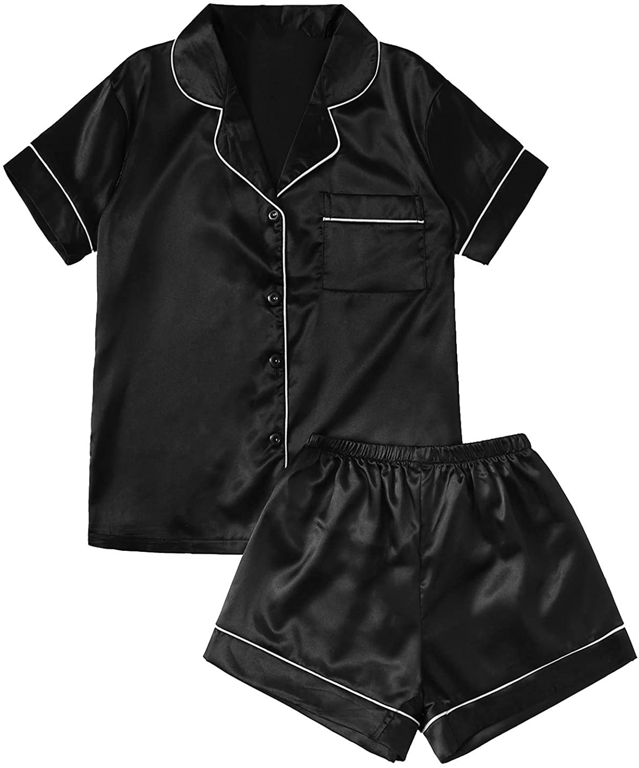 SweatyRocks Women's Short Sleeve Sleepwear Button Down Satin 2 Piece Pajama Set Apparel & Accessories > Clothing > Sleepwear & Loungewear > Pajamas SweatyRocks
