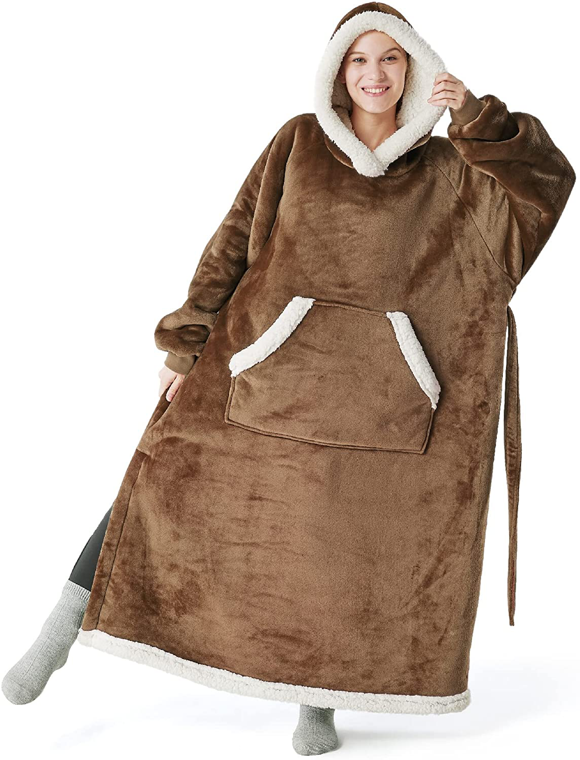 Bedsure Pink Wearable Blanket Hoodie Gift for Women- Long-Length Hooded Blanket Sweatshirt Adult with Side Split and Belt, Warm Sherpa Sweater Blanket Jacket Arts & Entertainment > Party & Celebration > Gift Giving Bedsure Chocolate Brown Teens