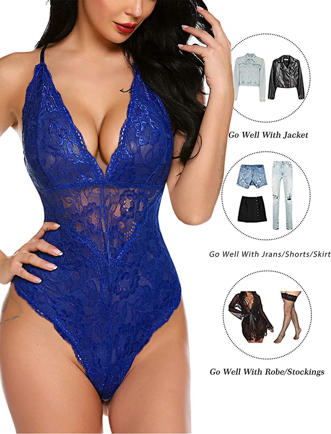 Avidlove Women Snap Crotch Lingerie Sexy Lace Bodysuit Deep V Teddy One Piece Lace Babydoll Apparel & Accessories > Clothing > Underwear & Socks > Lingerie Avidlove