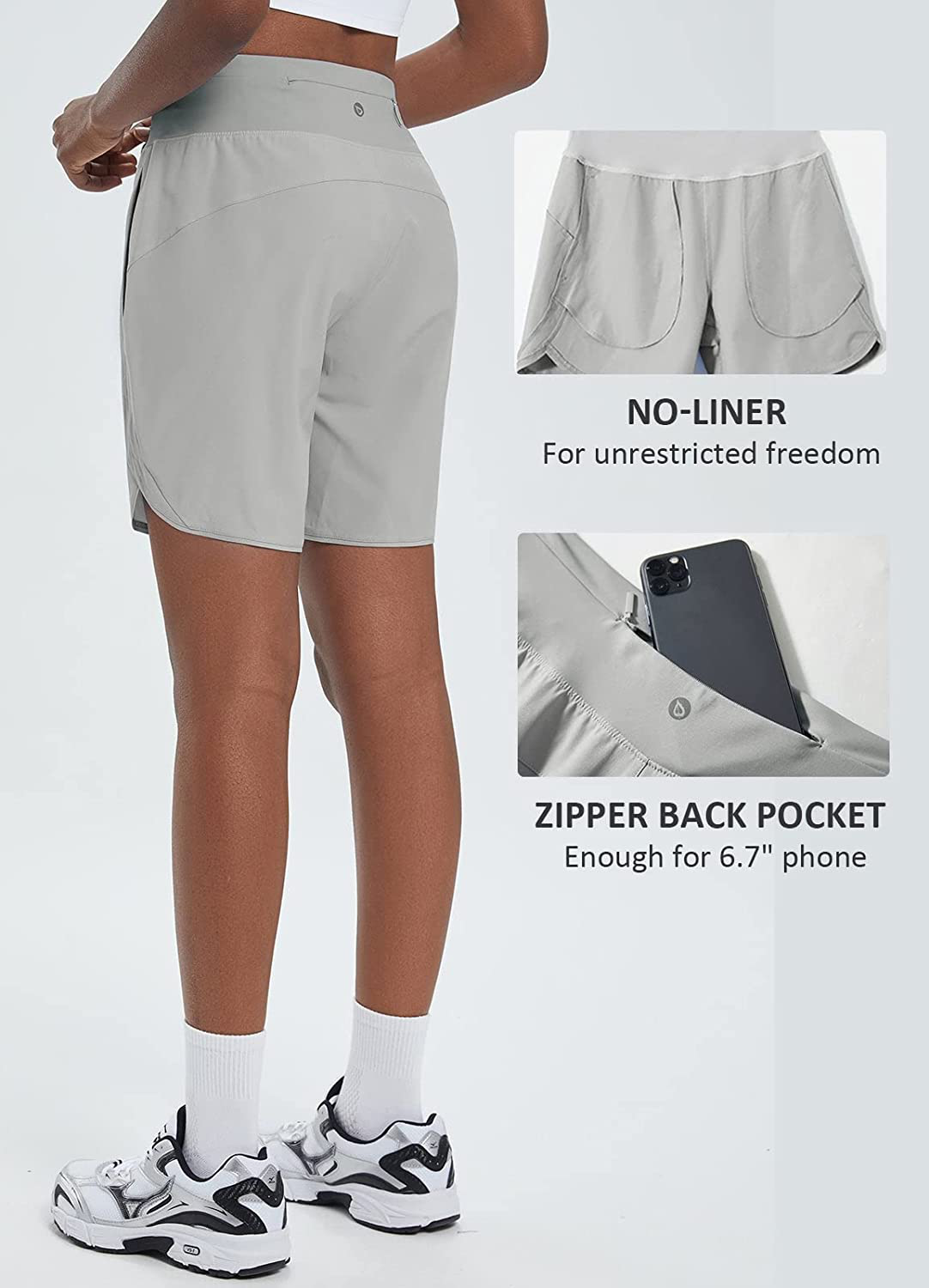 BALEAF Women'S 7" Long Shorts Lightweight for Running Workout Hiking Unlined Zipper Pocket Quick Dry Apparel & Accessories > Clothing > Shorts Kylie Max