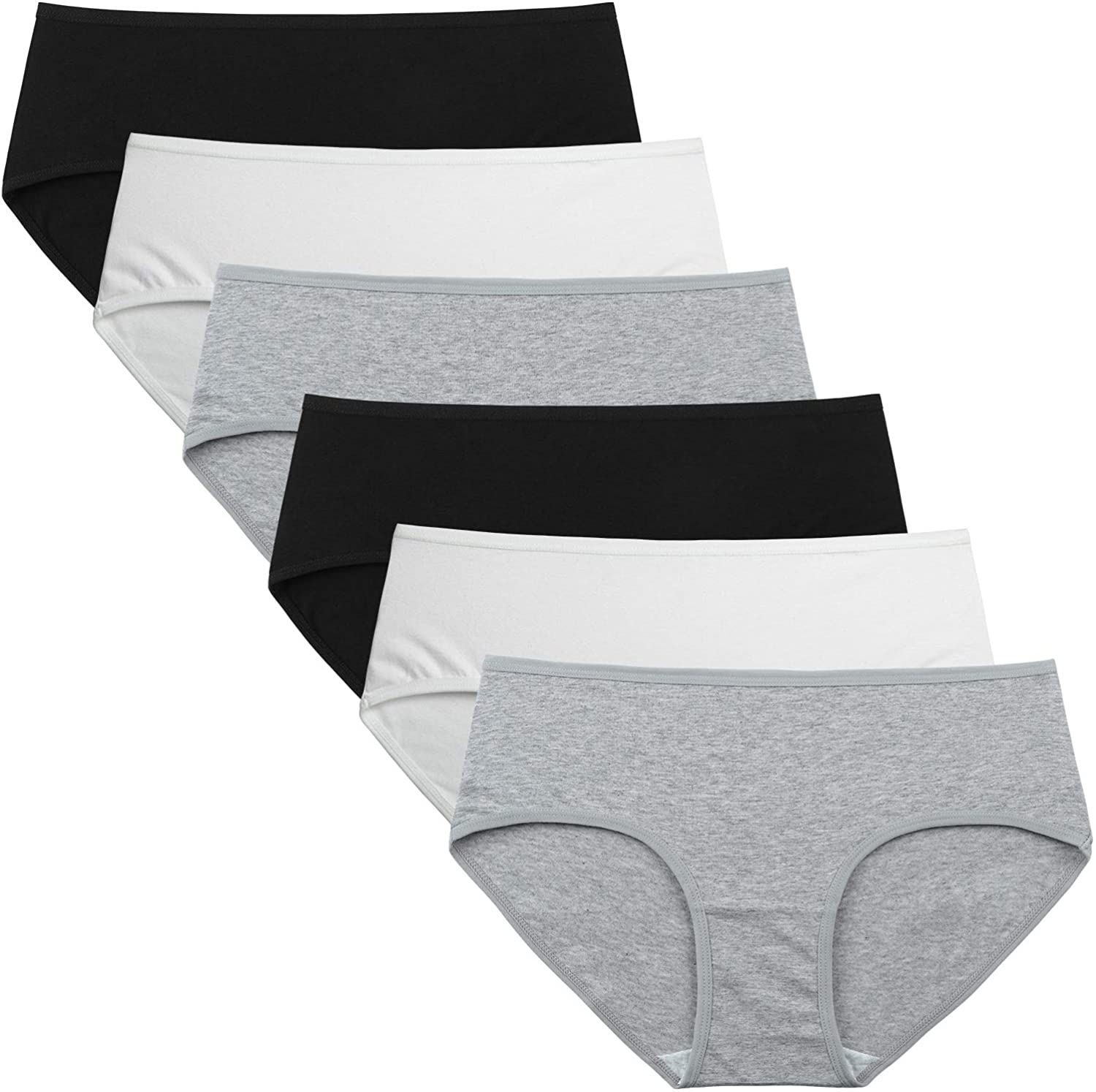 INNERSY Womens Underwear Cotton Hipster Panties Regular & plus Size 6-Pack Apparel & Accessories > Clothing > Underwear & Socks > Underwear INNERSY Black-white-grey Medium