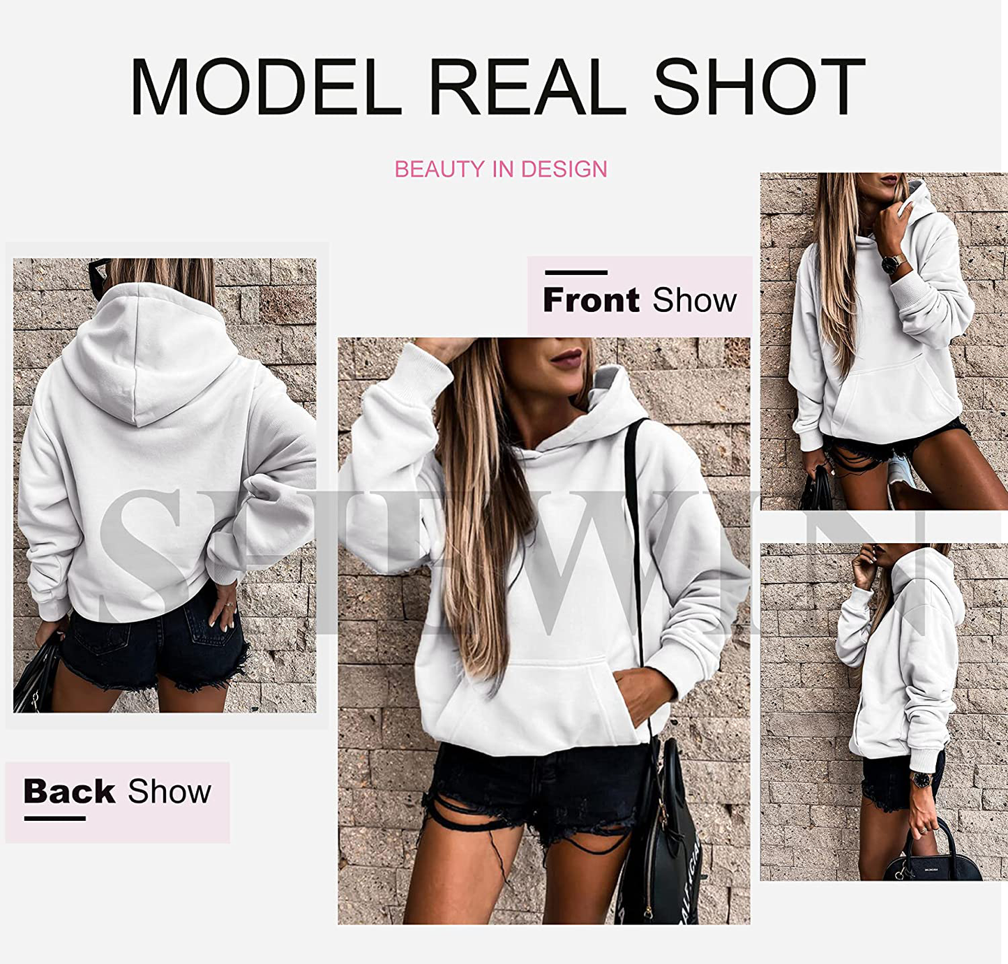SHEWIN Women'S Casual Hoodies Long Sleeve Solid Lightweight Pullover Tops Loose Sweatshirt with Pocket Apparel & Accessories > Clothing > Activewear Kylie Max