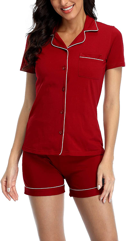 Women's Pajamas Set, Short Sleeve Sleepwear Button-Down Nightwear Soft Pj Lounge Sets Pajamas for Women Apparel & Accessories > Clothing > Sleepwear & Loungewear > Pajamas CULAYII Red Small
