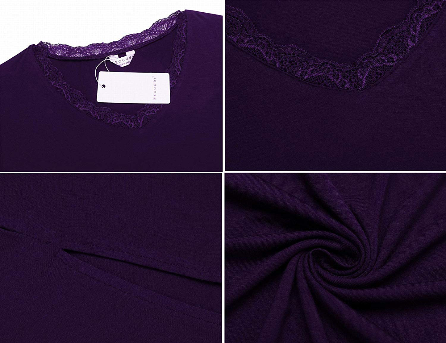 Ekouaer Sleepshirt for Women Sexy Nightgowns Long Sleeve Sleepwear Night Dress V-Neck Nightwear Gown Loungewear S-XXL Apparel & Accessories > Clothing > Sleepwear & Loungewear > Nightgowns Kylie Max