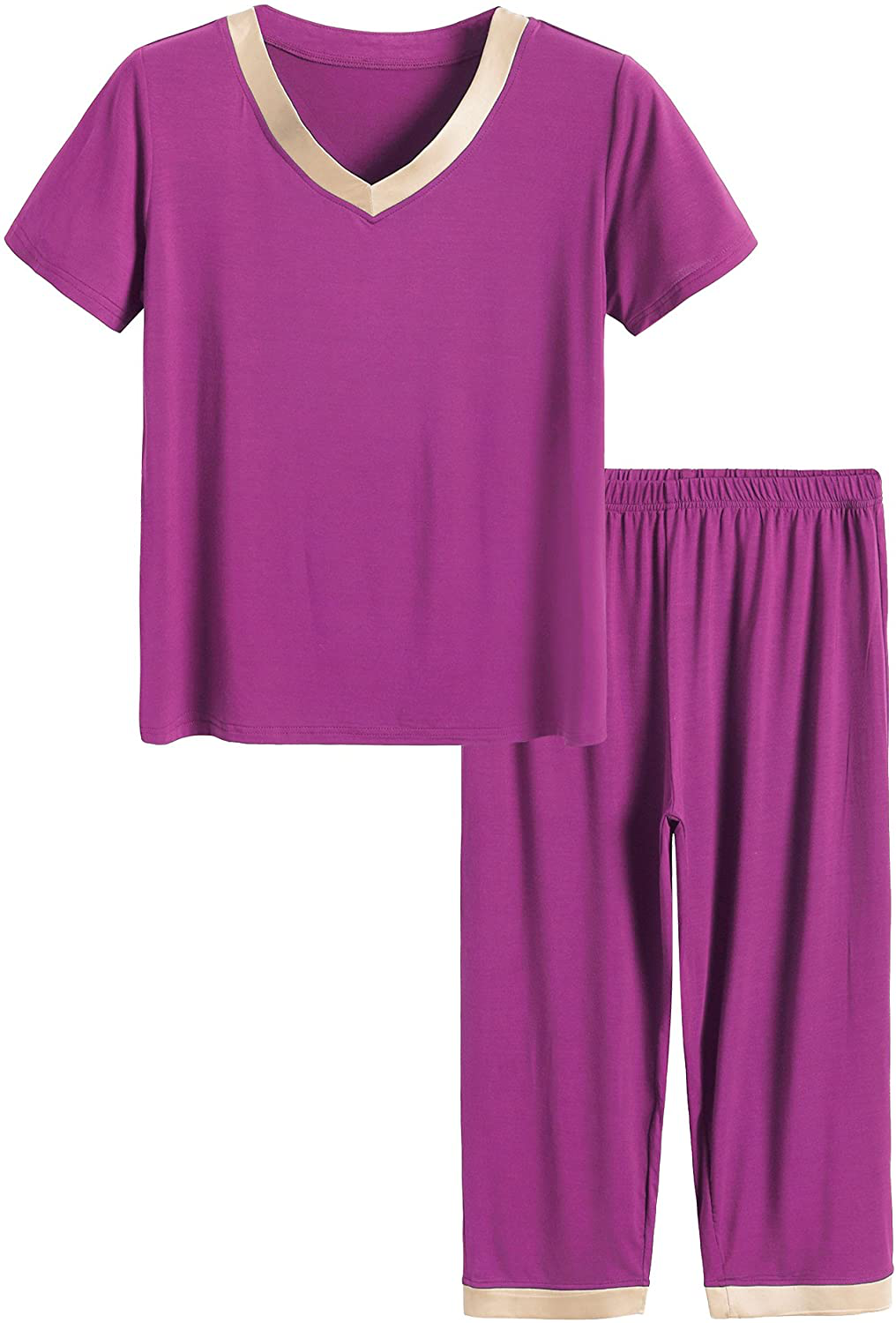 Latuza Women’s Sleepwear Tops with Capri Pants Pajama Sets Apparel & Accessories > Clothing > Sleepwear & Loungewear > Pajamas Latuza Boysenberry With Khaki Satin Large