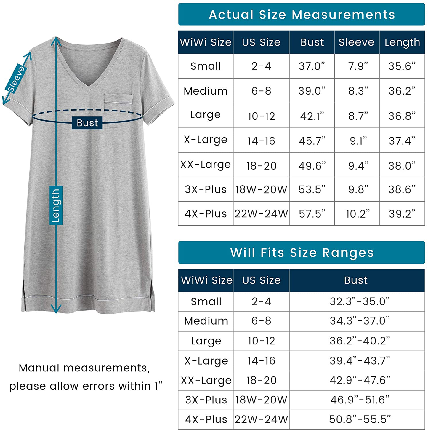 Wiwi Soft Bamboo Nightgowns for Women Sleep Shirts Lightweight Short Sleeve Lounge Dress plus Size Sleepwear S-4X Apparel & Accessories > Clothing > Sleepwear & Loungewear > Nightgowns Kylie Max