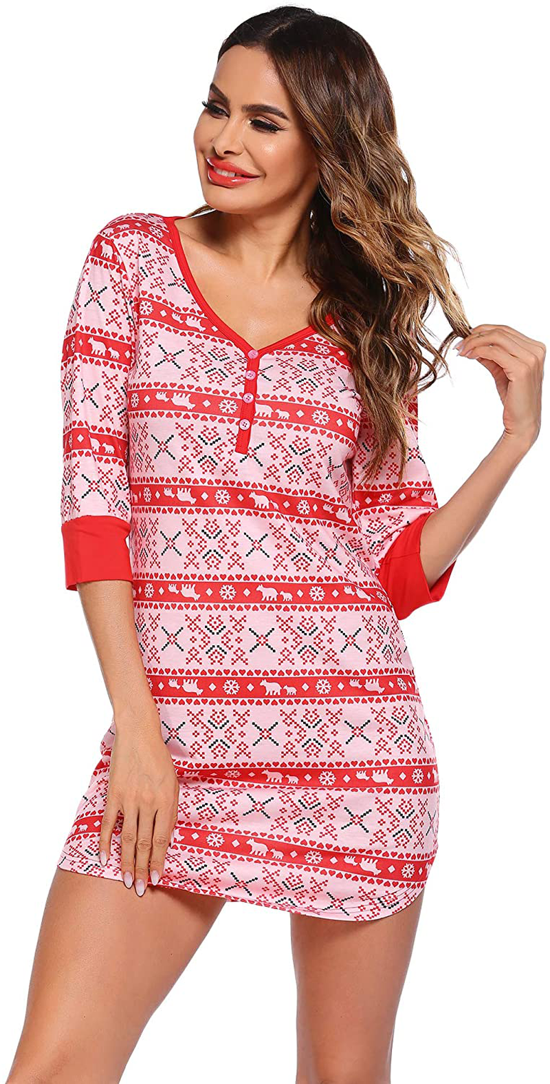 Ekouaer Women'S Nightgown Sleep Nightshirt Sleepshirt Button down Pajama Dress Sleepwear Apparel & Accessories > Clothing > Sleepwear & Loungewear > Nightgowns Kylie Max