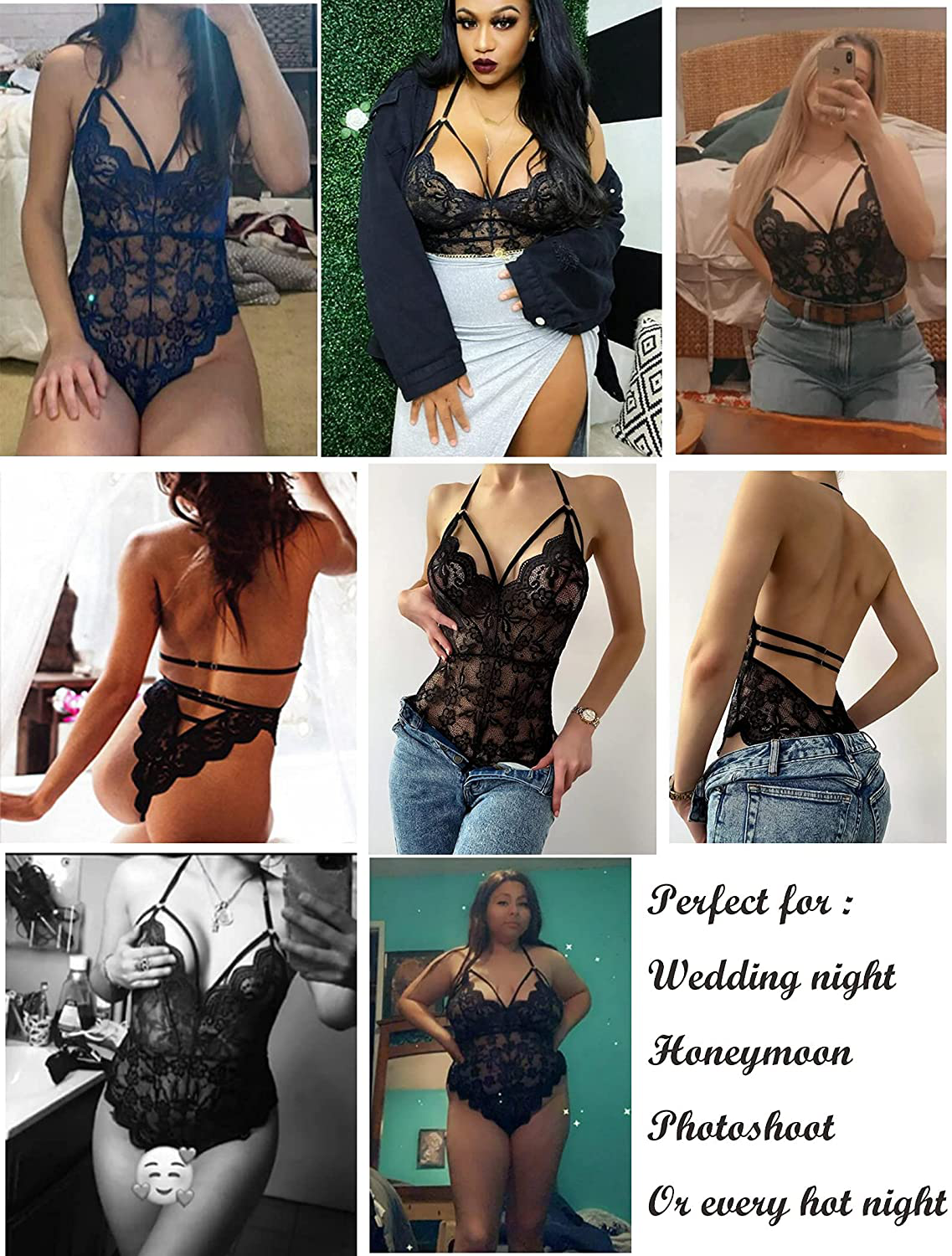 Avidlove Teddy Lingerie for Women Snap Crotch Lace Bodysuit Strappy One Piece Babydoll Apparel & Accessories > Clothing > Underwear & Socks > Lingerie Avidlove