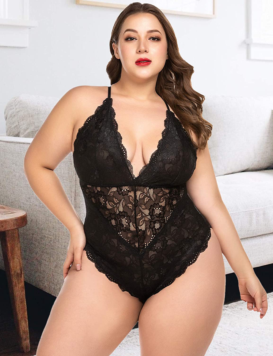 ELOVER Lingerie for Women Plus Size Lace Teddy Lingerie Bodysuit One Piece Babydoll Apparel & Accessories > Clothing > Underwear & Socks > Lingerie ELOVER