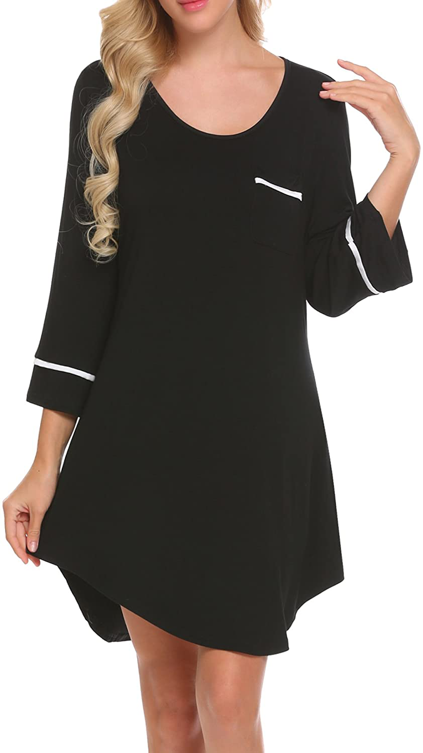 Ekouaer Women’S Sleepshirt 3/4 Sleeves Nightgown Sexy Nightshirts Boyfriend Sleepwear S-XXL Apparel & Accessories > Clothing > Sleepwear & Loungewear > Nightgowns Kylie Max