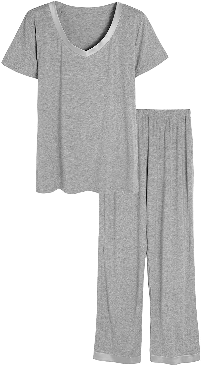 Latuza Women's V-neck Sleepwear Short Sleeves Top with Pants Pajama Set Apparel & Accessories > Clothing > Sleepwear & Loungewear > Pajamas Latuza Light Gray Medium