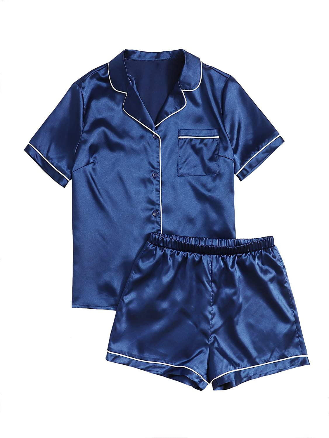SweatyRocks Women's Short Sleeve Sleepwear Button Down Satin 2 Piece Pajama Set Apparel & Accessories > Clothing > Sleepwear & Loungewear > Pajamas SweatyRocks