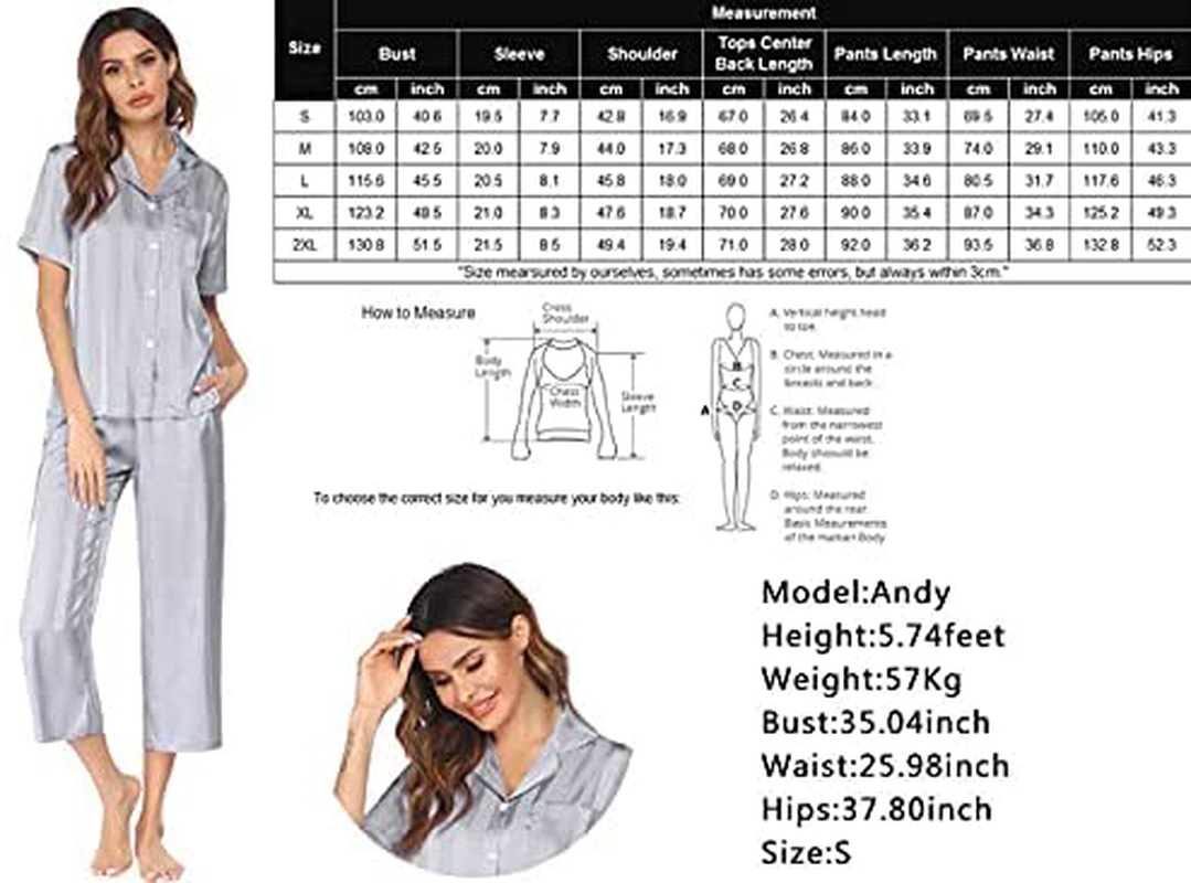 Ekouaer Women Silk Satin Pajamas Button down Lounge Sets Short Sleeve Sleepwear Apparel & Accessories > Clothing > Sleepwear & Loungewear > Pajamas Kylie Max
