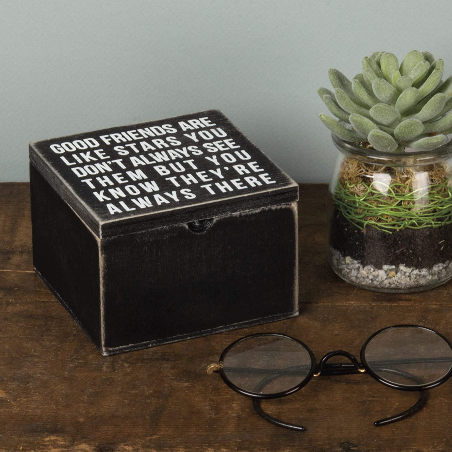 Primitives by Kathy 18192 Classic Hinged Wood Box, 4 x 4 x 2.75-Inches, Good Friends Are Like Stars Arts & Entertainment > Party & Celebration > Gift Giving Primitives by Kathy